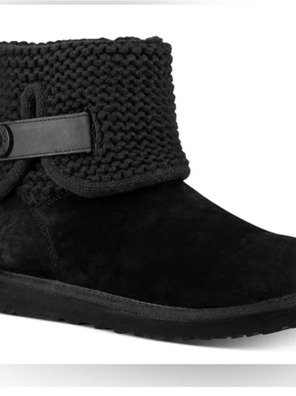 UGG Shaina-Black Suede Knit Cuff Ankle Bootie. Size 7. Like New